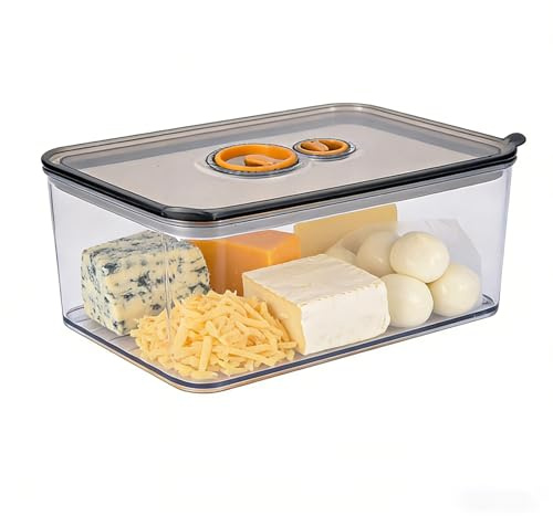 Hynorian Käsedose Kühlschrank 1650 ml aus PP mit Datumsanzeige in Grau | Stapelbare Käsebox für Käse, Wurst und Schinken; transparenter Behälter zeigt den Inhalt und passt gut in den Kühlschrank