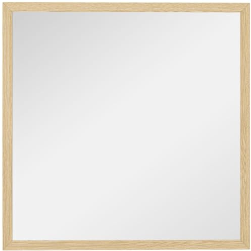 HOMCOM Quadratischer Wandspiegel 50x50 cm Natürlicher Holzrahmen | Ideal für Badezimmer, Wohnzimmer, Schlafzimmer