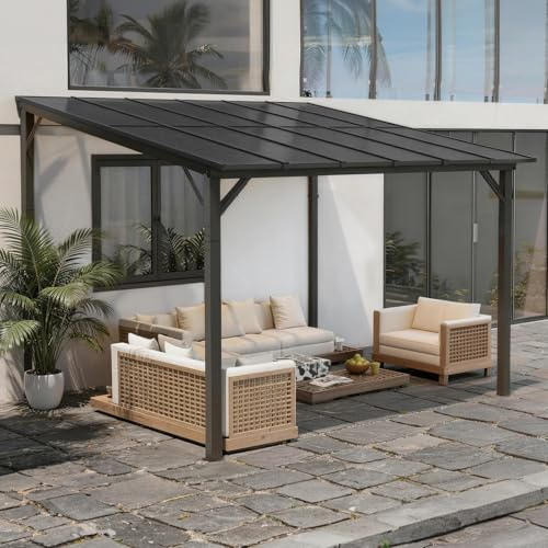 Amopatio Terasstak fristående 3 x 3 m, terrasstak med 6 mm dubbla plattor av polykarbonat, UV-skydd och regnsäker, robust stålkonstruktion paviljong för trädgård, terrass, svart