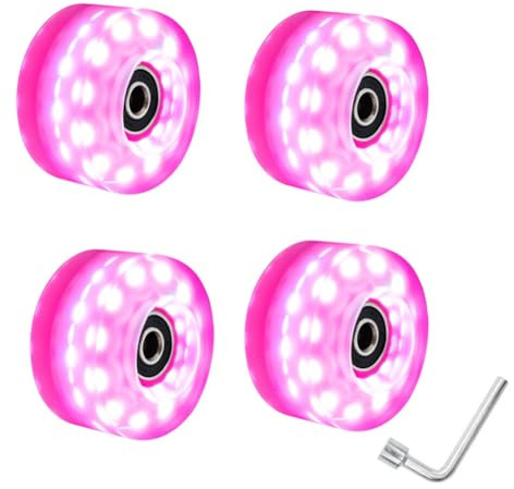 Aribrnten Rollen für Rollschuhe mit Schlüssel, Skateboard-Rollen, für den Außenbereich, mit hohem Blitz, sechs Leuchten, doppelt, glitzernd, Rosa