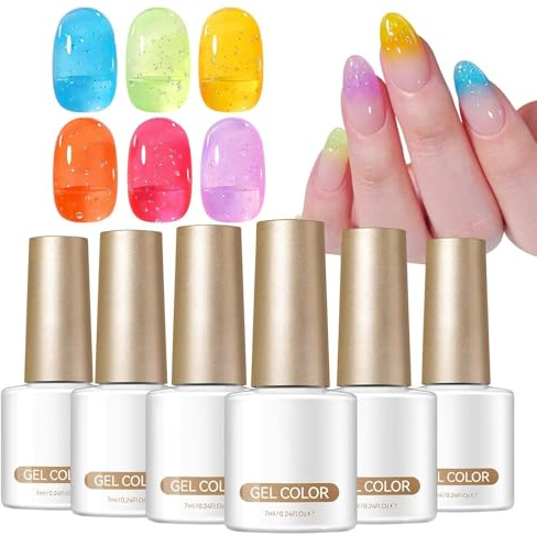 Dioeazh Nagelbubbelgel,6 stycken gradientfärgad fingernagelskosmetik - Halvgenomskinlig nagelgel avsedd för kvinnor - Lämpligt set för hemmabruk, nybörjare, bröllop, samling, resa, dejting och