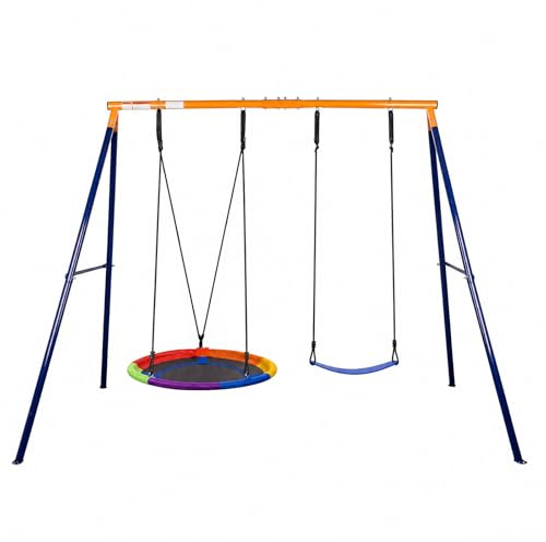 hotsizz Juego de Columpio Jardin Exterior de Metal Resistente, Columpios Infantiles para Niños, Estructura de Acero, Dimensiones 245×182×148 cm para Patio y Terraza