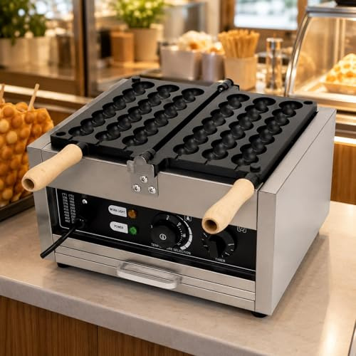 Macchina Professionale Per Waffle Su Stecco Tipo Bubble Waffle, Piastra In Acciaio Inox Antiaderente A 3 Scomparti, Design Girevole A 180°, Timer 0-5 Minuti, Per Bar, Snack Bar E Ristoranti