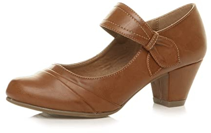 AJVANI Womens Ladies mid Heel Mary Jane Strap smart Work Comfort Court Shoes Size