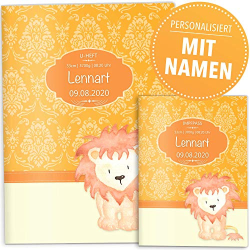 OLGS U-Heft- und Impfpasshüllen Set | Afrika Safari | Hochwertige Hüllen für Kinder Untersuchungsheft & Impfpass | Geschenkidee mit Namen, Geburtsdatum (Uhefthülle, Impfpass personalisiert, Löwe)