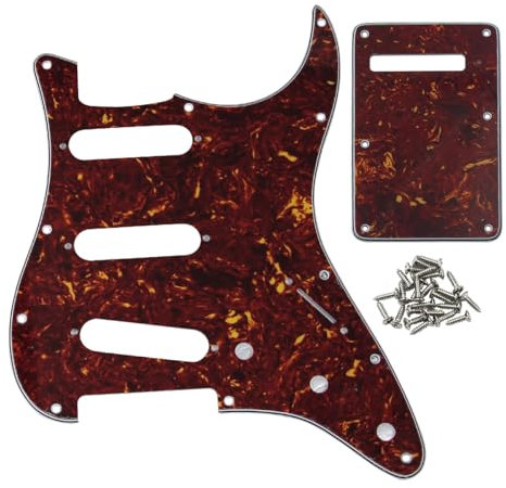 FLEOR Set mit 11 Löchern SSS Style Pickguard und Tremolo Cavity Cover Back Plate mit Schrauben für US/Mexican Standard ST Gitarrenteile, 4-lagige rote Schildkröte