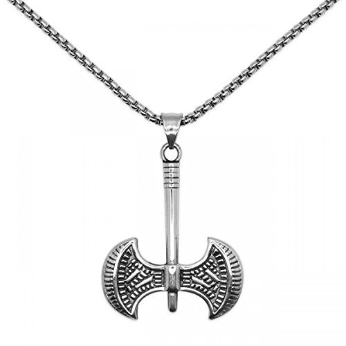 Soul-Cats Thors Streitaxt als Kettenanhänger Mjölnir Hammer Axt Kette Edelstahl Silber, Länge: 60 cm