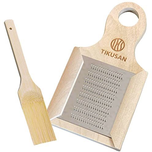 TIKUSAN Japanese Wooden Wasabi Grater (Oroshi) for Ginger and Garlic With Bamboo Brush Made in Japan