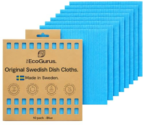 10 Pack Premium Odour-Resistant Reusable Cleaning Cloths | Original Swedish Dishcloth | Made in Sweden | Absorbs 20x Its Weight | Replaces 150 Paper Towels | Biodegradable Cellulose Cloth | Blue