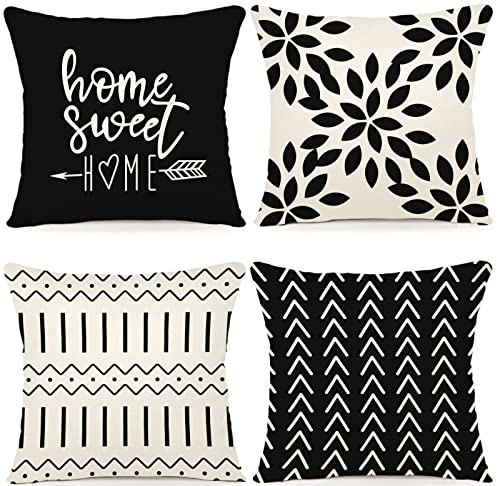 YCOLL Kuddfodral Set med 4 kuddfodral Linne Kuddfodral Dekorativa kuddfodral Trädgårdssäng Soffkudde 50 x 50 cm (set med 4)