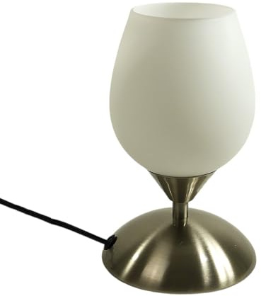 Dapo Glas-Tisch-Leuchte-Lampe MIKO, Metall nickel, Opal-Glas weiß, E14, H: 20 cm Fuß D: 12cm, Nachttisch-Fensterbank-Fernseher-Kommode-Leuchte-Lampe (Kelchform Miko)