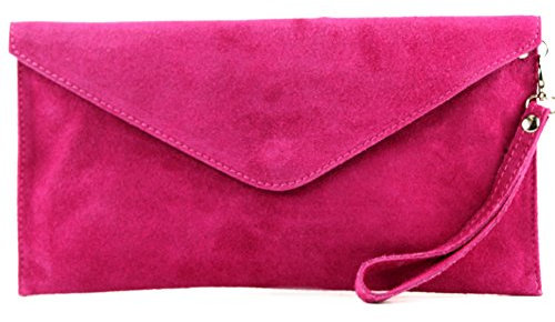 modamoda de T106 Damen Wildleder Rauleder Clutch Umhängetasche Abendtasche handmade in Italy, Farbe:Pink