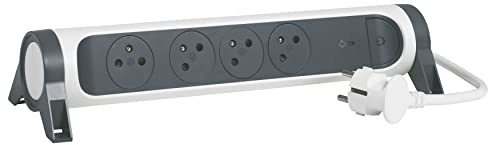 Legrand - Regleta giratoria con 4 Tomas de Corriente Surface, Interruptor y pararrayos - Blanco y Gris Oscuro