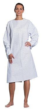 ZOLLNER Chemise de Patient Ouverte à l'arrière - avec Manches Longues et Paire de Rubans dans Le Cou - 110 cm - Blanc-Bleu - Unisexe - Tissu mélangé - Lavable à 95°C - certifiée Oeko Tex®