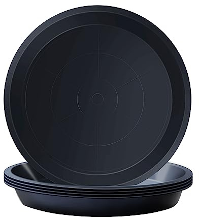 Kunjocy 5 Stück schwarze Blumentopf-Untersetzer, 26 cm, runde Blumentöpfe, Untersetzer, Pflanzen-Untersetzer, Kunststoffteller, Topfschale für Garten, Innen- und Außenbereich, passend für Blumentopf