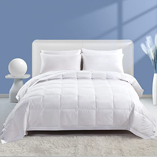 Dafinner Feather Down Blanket Full/Queen Size, Extra Lightweight Summer Comforter, Noiseless & Ultra Soft Thin Bed Blanket with Satin Trim (90x90, White)