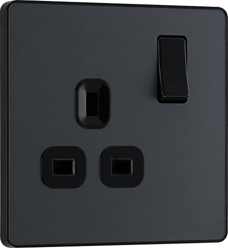 BG Electrical PCDMG21B - Enchufe de pared con interruptor único, placa frontal sin tornillos, bordes redondos, Evolve, gris mate, 13 A, PCDMG21B