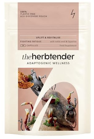 THE HERBTENDER, Uplift & Revitalise - Vegan Adaptogenic Supplements. Nettle Seed & Liquorice to Fight Fatigue (14 Capsule Pouch)