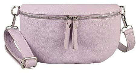Made in Italy Damen Leder Tasche Handytasche Gürteltasche Crossbody Hüfttasche Bauchtasche Umhängetasche Cross-Over Bodybag Schultertasche Kosmetiktasche Flieder