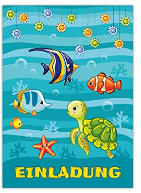 12 Einladungskarten zum Kindergeburtstag Geburtstag Jungen Mädchen Fische