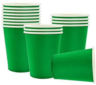 YAAVAAW Lot de 16 gobelets en carton vert de 255 ml pour boissons froides/chaudes, tasses à thé, café de couleur unie pour enfants, adultes, anniversaires, barbecues, pique-niques, mariages,