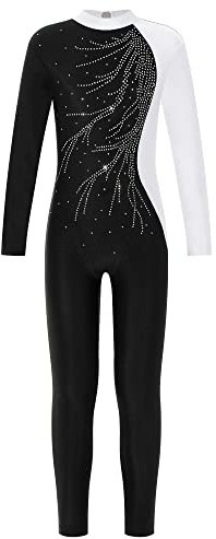 Zaldita Konståkningsbody, långärmad gymnastikdräkt med strass, balett, tröja, lång jumpsuit, yoga, gymnastik, tävling