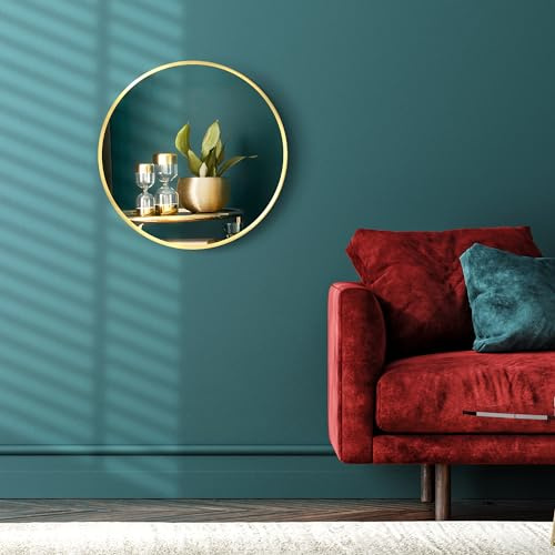 kleankin Badspiegel Ø50 cm Runder Spiegel Badezimmerspiegel mit Alurahmen Wandspiegel für Wohnzimmer, Schlafzimmer, Badezimmer, IP44, Gold