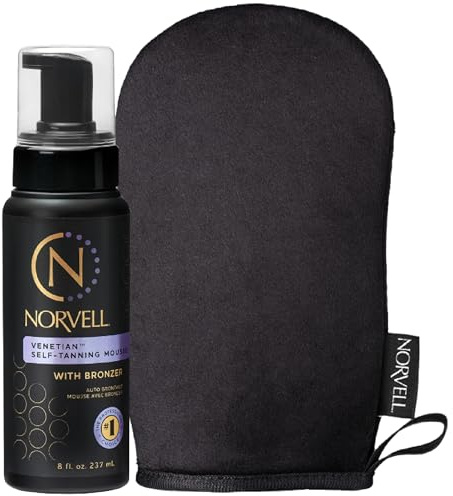 Norvell Venetian Self Tanning Set – 8 Fl Oz Mousse with Bronzer and Reusable Applicator Mitt for Natural-Looking, Streak-Free Tan