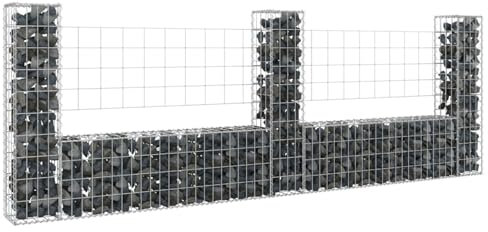 LAPOOH Panier de Gabion en Forme de U avec 3 poteaux Fer 260x20x100 cmPaniers À Gabions,Paniers À Gabions Arqués,Gabion,