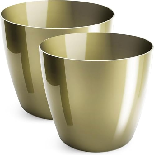 PECZEKO Blumentopf glänzender, Pflanzkübel aus Übertopf Kunststoff Dekorativer Topf für, groß und klein Pflanzen, 2er-Set blumenkübel, blumenkübel kräutertopf, (2 Pack) Gold, ø 14 cm