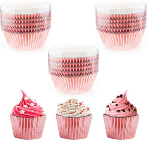 300-Piece Baking Muffin Cake Paper Cups - Oil-Proof Chocolate Aluminum Foil Tray, Egg Tart Holders, and Cupcake Cases with 3 Storage Boxes (Rose Gold)