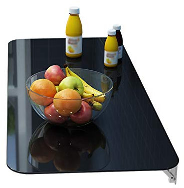 WZYJLyds Gehärtetes Glas Küche Wandklapptisch Metallbügel Kratzfest Einfach Zu Säubern Wand Klapptisch Zum Küche, Büro, Garage, Kleiner Raum (Farbe : Black, Größe : 100x30cm)