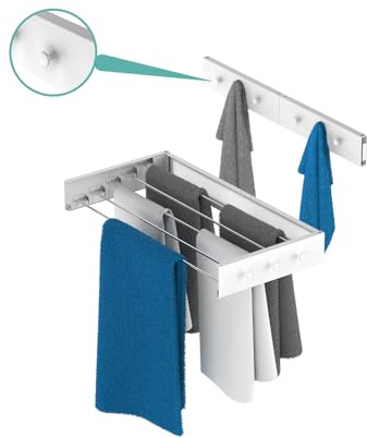 delemopure Wäscheständer Wandmontage 80 cm Metall Wäschetrockner Wand Wand mit Extra Kleiderhaken Wandtrockner Ausziehbar für Indoor & Outdoor，Kleine Häuser, Hotels, Wohnungen, Balkone