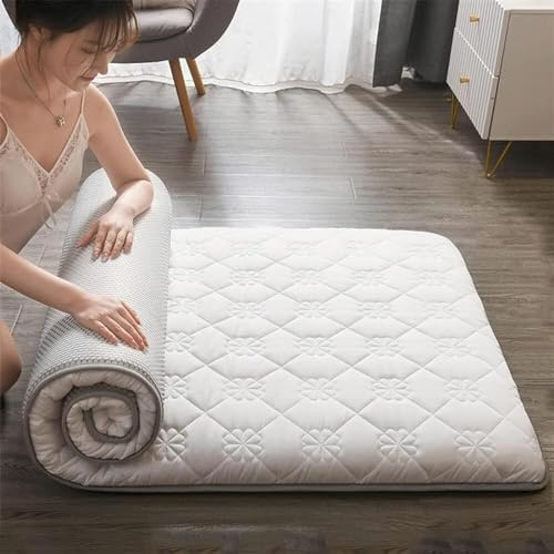 Japanische Boden-Futon-Matratze, Faltbare Rollmatratze, Thai-Massagebett-Matratzen, Tatami-Bodenmatte, Schlafmatratze for den Boden (Color : White, Size : Queen(150x200cm))