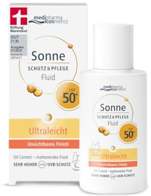 medipharma cosmetics Sonnenfluid LSF 50+ – Ultraleichtes Sonnenschutz Fluid mit Oil Control Effekt – Hoher UVA/UVB Schutz, Glycerin & Vitamin E – Unsichtbares Finish, zieht schnell ein & fettet nicht