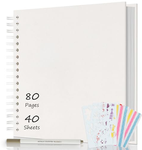 AIOR Fotoalbum zum Selbstgestalten 24x24cm, DIY Scrapbook 80 Seiten Fotoalben zum Einkleben, Fotobuch Gästebuch für Baby Familie, Jahrestag Geburtstags Hochzeit Geschenk (Weiß)