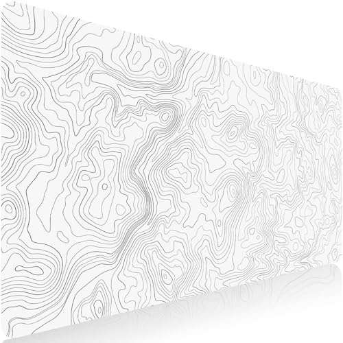Sevenpers Weiß Gaming Mausepad,1200x600mm Gross Kunstlinie Mausmatte | Mousepad mit doppelt vernähten Kanten,Waschbares Mauspad für PC,Maus und Tastatur