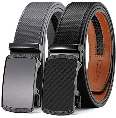 CHAOREN Gürtel Herren 2er-Pack, 35mm Automatik Ledergürtel mit Ratsche - Passgenau Zuschneidbar, Ideal als Geschenk