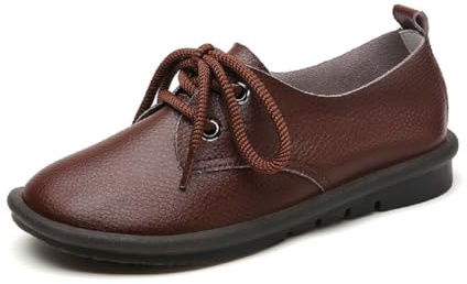 Mocasines Casual para Mujer de Cuero, Zapatos Plano con Cordones, Zapatos Transpirables Cómodo y Suela Suave, Talla 35-44