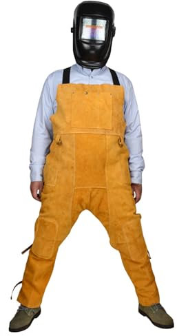 FaroLy Leder Schweißerschürze mit Geteiltem Bein für Unisex Erwachsene,Heavy Duty Cowhide Leder Schweißerhose mit Mechanik Schmiede Zimmermänner