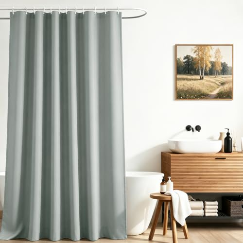 Lerores Duschvorhang 150x150cm Grau, Beschwerter Saum Antischimmel Textil, Wasserabweisend, Waschbar Polyester Stoff Badevorhänge für Badezimmer, Badewanne mit 12 Duschvorhangringe