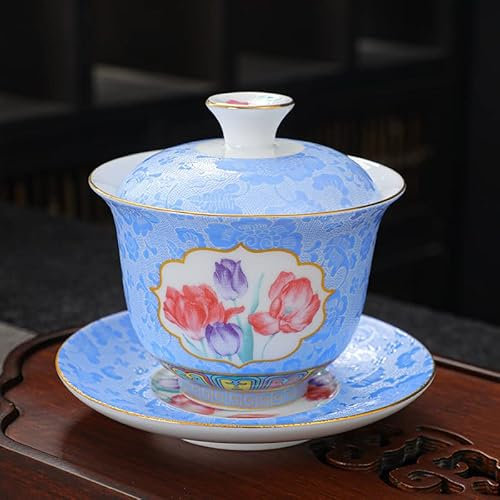 kaixiaochai Tetera de cerámica con colador, Juego de Taza de té y platillo, Juego de Taza de té a Granel, Taza de té de cerámica, tazón de cerámica, infusor de té sopera (Azul)
