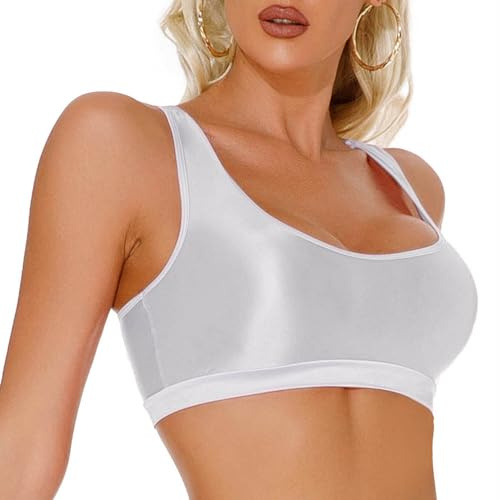 SEAUR Women Shiny Crop Tank Oil Glossy Top Metallic Shimmery Crop Top for Club Party Cosplay