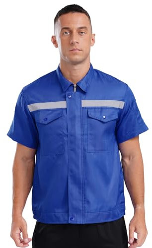 Freebily Camicia ad Alta Visibilità da Lavoro Uomo Donna a Maniche Corte Giacca di Sicurezza con Cerniera T-Shirt Riflettente di Avvertimento Maglietta Felpa Casual Blu 190/4XL