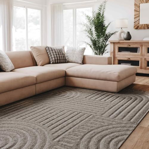Interiyou matta kort lugg Lecce - 300x400 cm Ljusgrå - Skandinavisk boho-mönster, 3D-struktur, platt, geometrisk