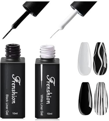 2 Pcs Black+ White Painted Gel Nail Polish with Nail Brush Nail Liner Gel Paint Neon Drawing for Line Nail Art, Gel Painting Nails Art Design UV LED Gel Polish(Black+White)