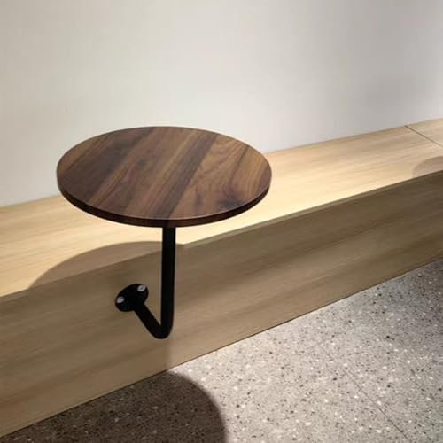 Mesa flotante montada en la pared para tiendas de té con leche y pastelerías, pequeña mesa redonda de madera maciza (barra negra + tablero de color nogal)