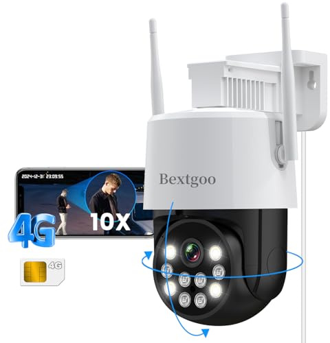 Bextgoo 2K No WiFi Security Camera, 4G LTE Cellular Security Camera Outdoor with SIM Card, 360° PTZ CCTV Camera with Auto Tracking, Smart Detection Alerts, 24/7 Recording, Color Night Vision, IP66