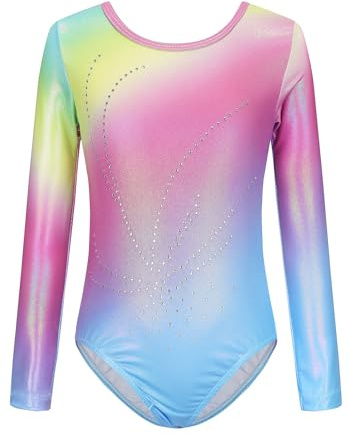 SEAUR Turnanzug Mädchen Langarm Gymnastikanzug Kinder Turnen Trikot Gymnastik Tanzen Kleidung Bunte Muster - 7-8 Jahre