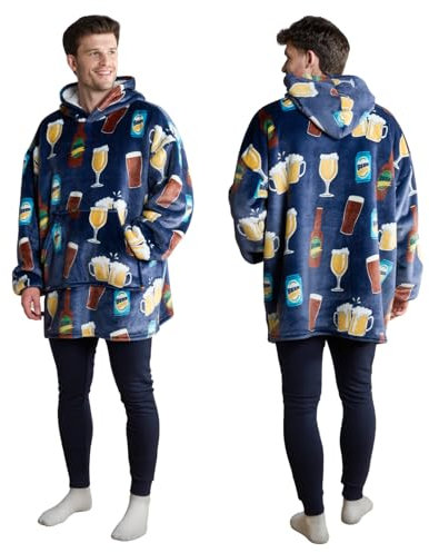 OHS Mens Oversized Hoodie Blanket, Ultra Soft Sherpa Fleece Winter Christmas Snuggle Hoodie Warm Thermal Fluffy Wearable Hoodie Blanket for Men - One Size, Navy Blue
